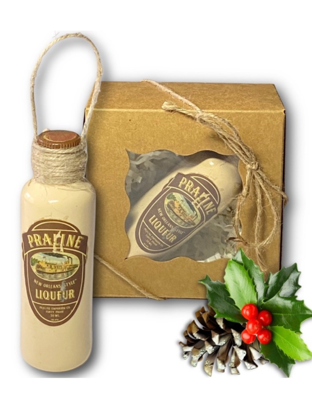 Praline New Orleans-Style Liqueur Artisan Vintage Glass Bottle Ornament